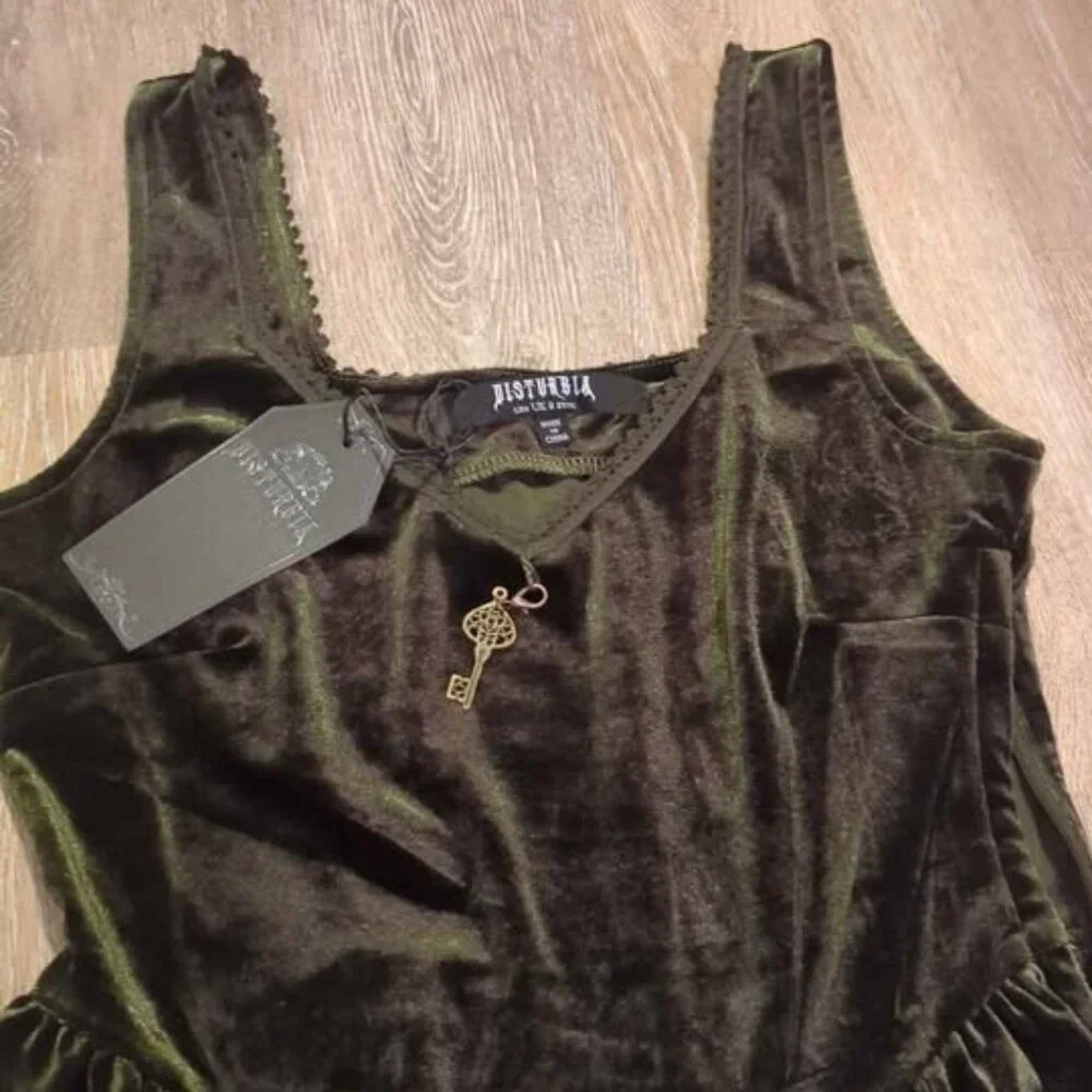 Disturbia or web lace hem velour mini dress dark green size 4 new - Picture 2 of 5